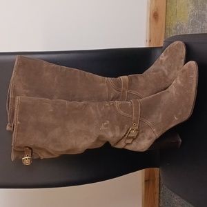 Coach Robynn Suede buckle strap high heel boots Made in Italy Size 9.5